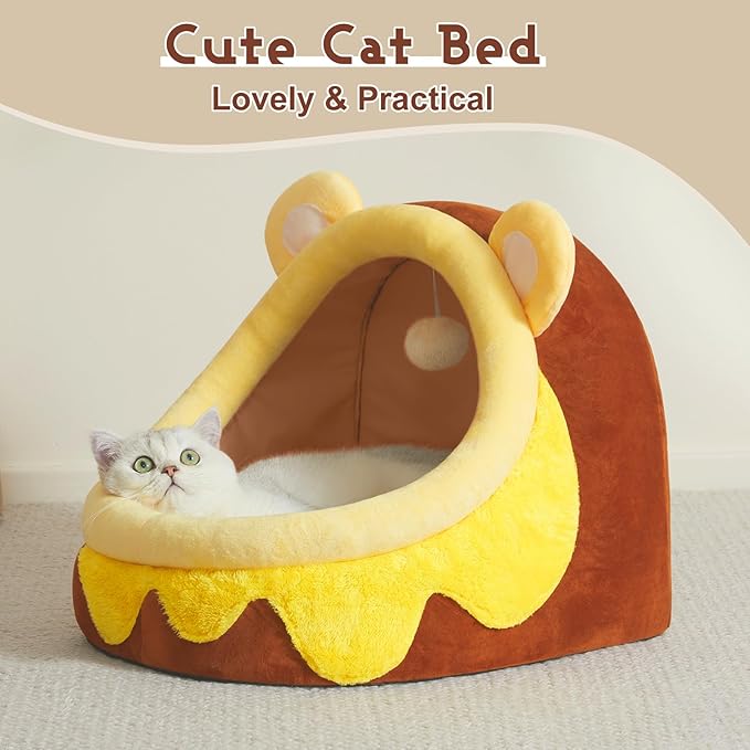 Jiupety Cute Cat Bed for Indoor, Cats Warm Soft Cave Fit for Many Cats and Puppy, Honeypot, L