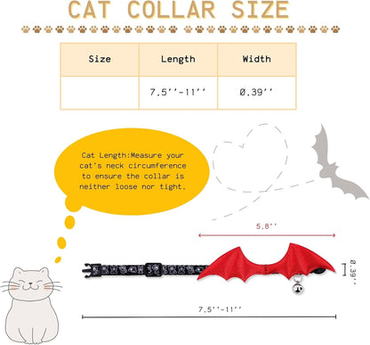 1 PC Bat Wing Cat Collar with Bell, Adjustable Kitten Collar with Safety Breakaway Buckle for Boy&Girl Cats, Halloween Christmas Cat Accessories for Kitten Puppy