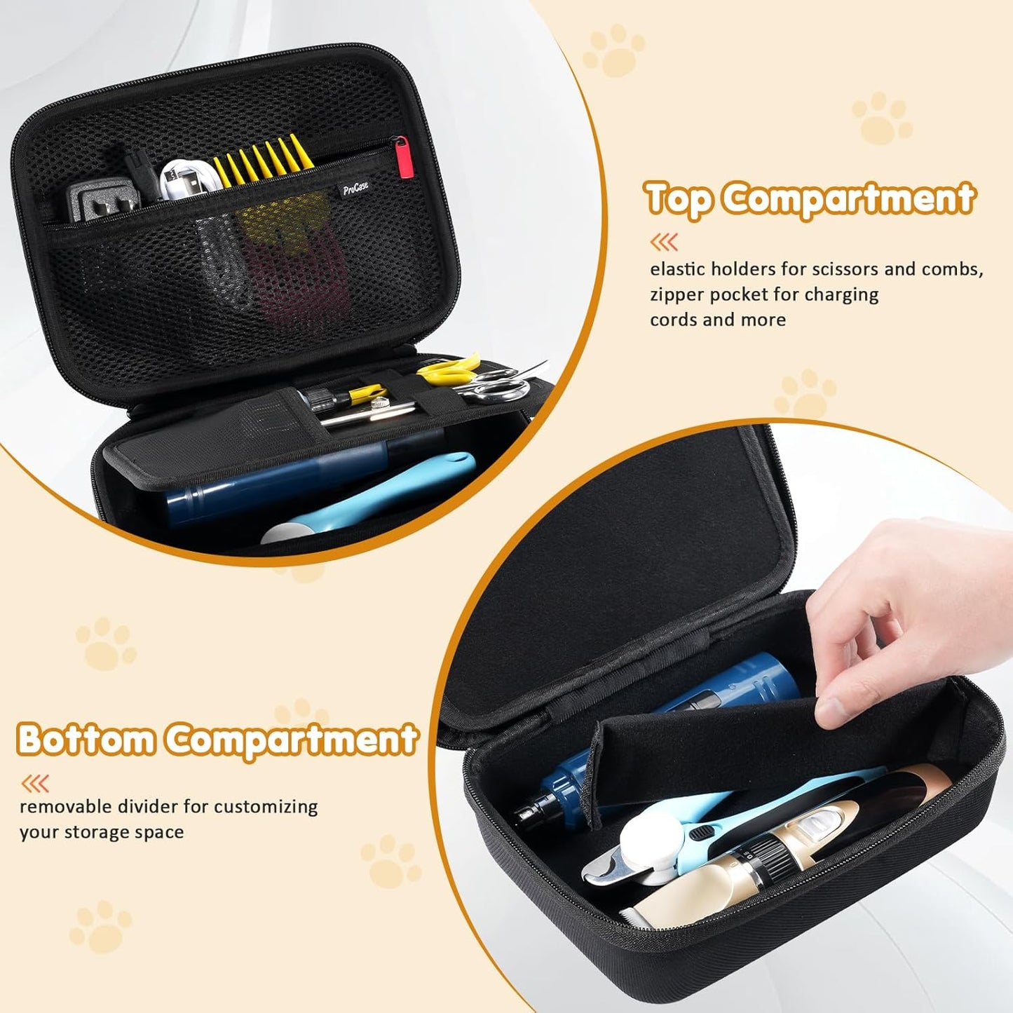 ProCase Hard Pet Grooming Tool Storage Case, Travel Organizer for Oneisall/Wahl Dog Clippers, Pet Shaver, Nail Trimmer and Accessories, Grooming Bag for Dog or Cat Grooming Kits Supplies -Black