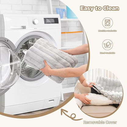 Avont Dog Bed Mat for Couch, Warm Fluffy Calming Sofa Topper Furniture Protector for Small Medium Large Dogs Cats with Removable Washable Cover -Lightgrey(M)