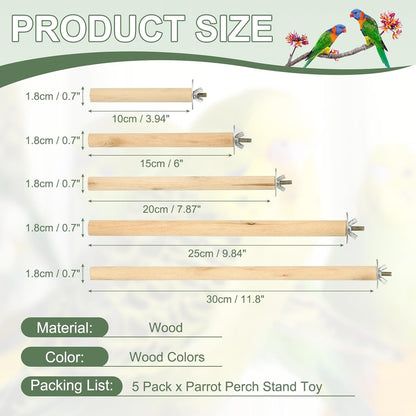 Parrot Perch, Wooden Parrot Perch Stand Toy, Paw Grinding Stick, Bird Cage Accessories, 5 Sizes (5 Colors, 5 Pcs) Birds Toys Intended for Cage/Parakeets/Conure/Budgie