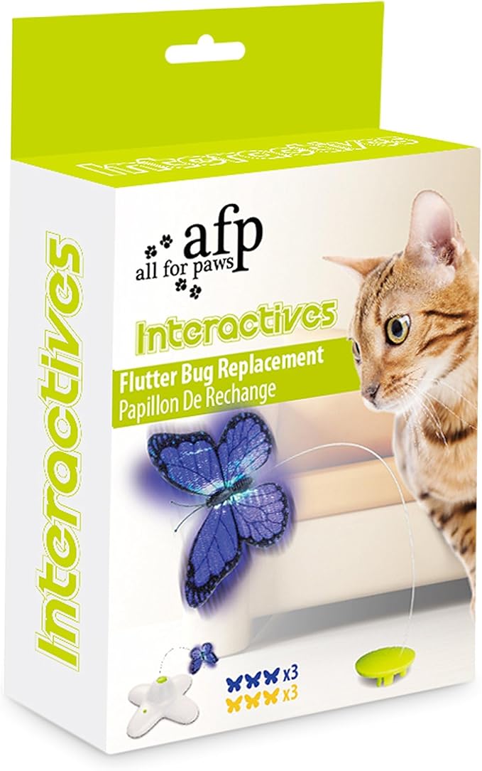 ALL FOR PAWS Interactive Cat Butterfly Flutter Replacements for Kitty Enrichment Spinner Toys, Re-Fill - 6 Pack