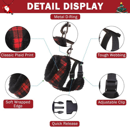 SCENEREAL Small Dog Harness Collar and Leash Set, Warm Fleece No Pull Puppy Vest Harness, Christmas Dog Outfit No Chock Adjustable Step in Pet Halter for Outdoor Walking Training, Red Plaid M