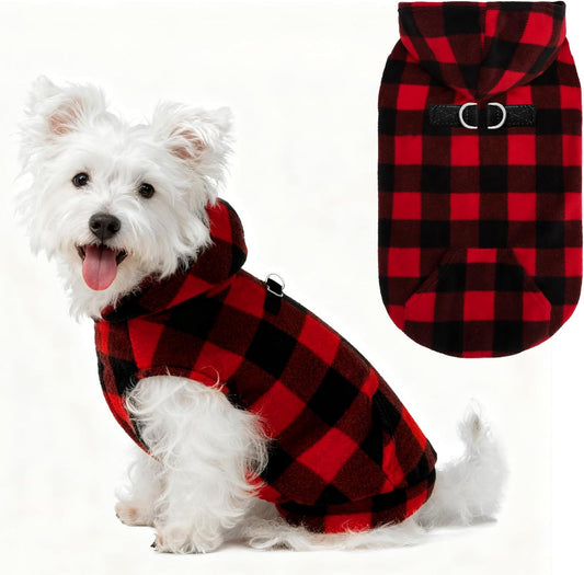 EXPAWLORER Dog Hoodie Fleece Sweater Vest, Plaid Dog Sweatshirt Fall Winter Pet Clothes with Leash Ring, Sleeveless Warm Cozy Puppy Clothing for Cat Small Medium Large Dogs Girl Boy, Checkered M