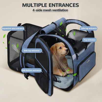 Petskd Expandable Pet Backpack Carrier 16.5x14.5x11 Inches for Small Dogs and Medium Cats,Portable Dog Cat Backpack Carrier for Hiking,Vet,Travel(Blue)