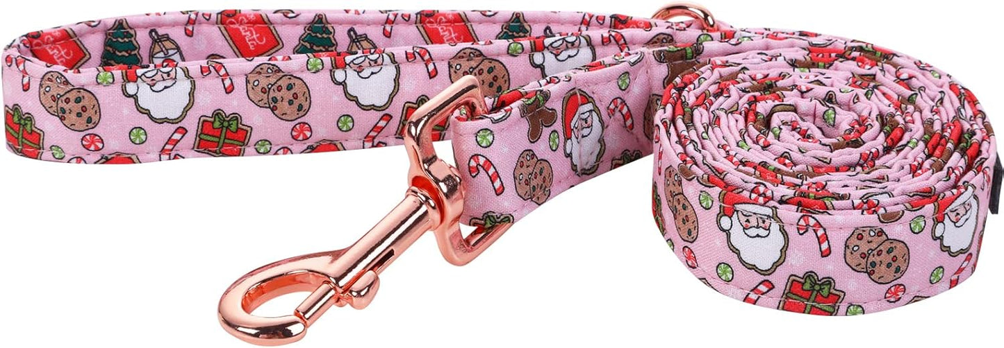 DOGWONG Christmas Dog Leash - Pink Santa Claus Cotton Leash for Small to Large Dogs