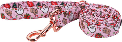 DOGWONG Christmas Dog Leash - Pink Santa Claus Cotton Leash for Small to Large Dogs