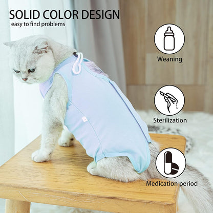 Kitten Onesies, Cat Recovery Suit for Abdominal Wounds or Skin Diseases, After Surgery Wear Anti Licking Wounds, Breathable Great E-Collar Alternative for Cat Blue S