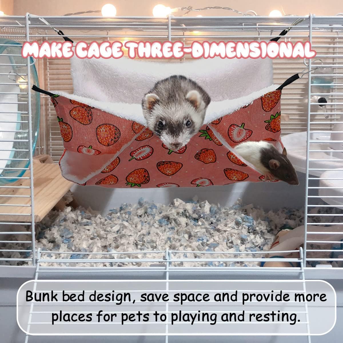 LYART Guinea Pig Rat Ferret Hammock and Warm Bed Small Pet Hideout Tunnel Cave Hanging Bunkbed Hammock Cage Toy for Hamster Sugar Glider Squirrel (4.Hammock X 2PCS)