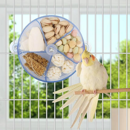 Bird Creative Foraging System Wheel Seed Food Ball Rotate Training Toy for Small and Medium Parrots Parakeet Cockatiel Conure (Clear Blue)