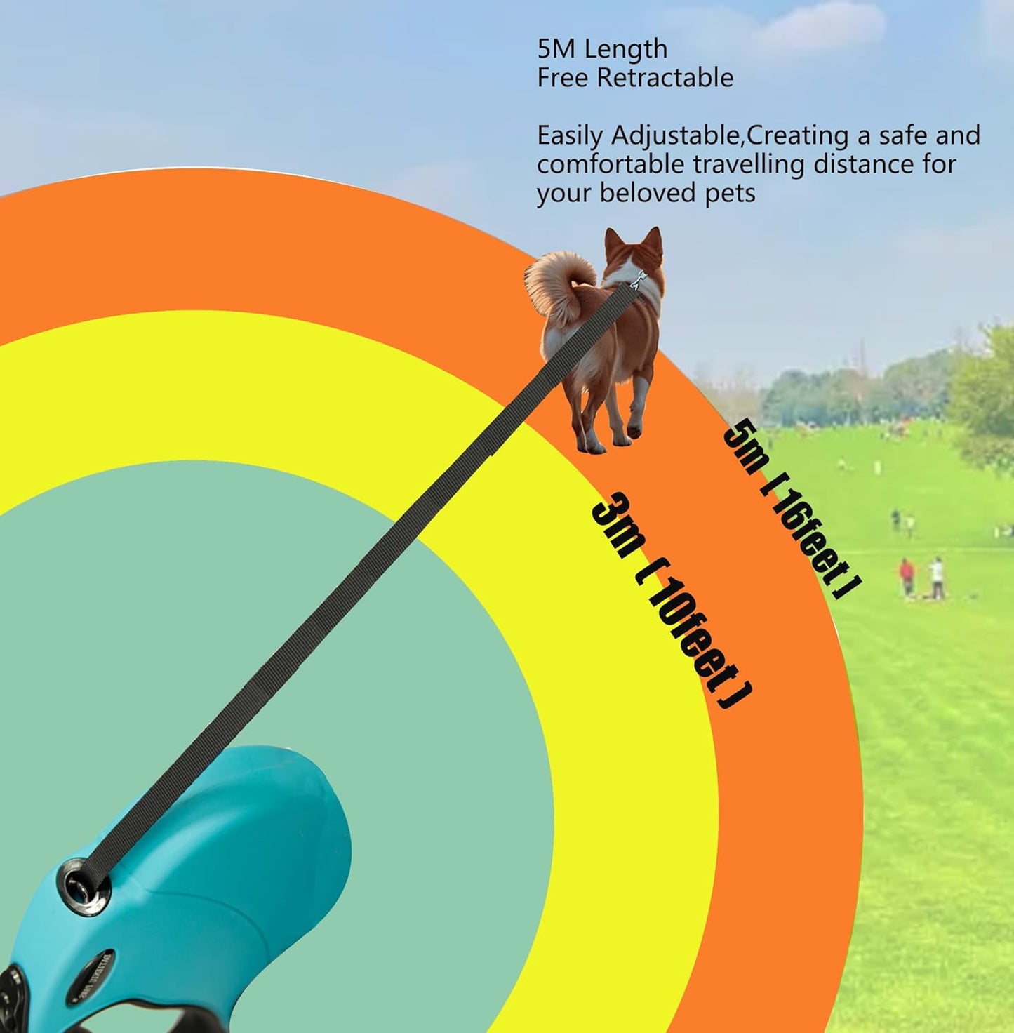 Retractable Dog Leash Hands-Free Adjustable Length 16ft with Safety Lock Durable Nylon Belt for Small Medium Large Dogs Easy Walk Training Portable Dog Leash Blue L