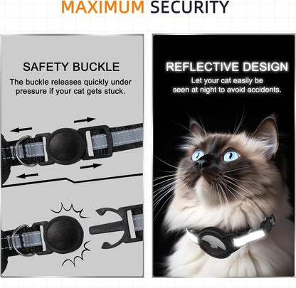 Airtag Cat Collar Breakaway, Odokele Reflective Cats Collars with Apple Air Tag Holder for Kitten, Cat GPS Tracker Adjustable Collars with Safety Quick Release Buckle for Kitties and Puppies - Black