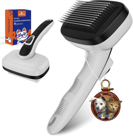 Dog Self Cleaning Slicker Brush for Shedding, Ideal for Short Long Haired Dogs, Including Cat. Removes Loose Fur, Undercoat, Mats, Tangled Hair. Suit for Large Medium Small Animal, Gray