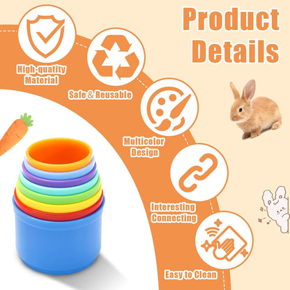 8 Pcs Stacking Cups for Rabbits,Nesting Rabbit Toys of Different Sizes,Bunny Stacking Cups for Hiding Food and Playing,Guinea Pig Stacking Cups (Rainbow)