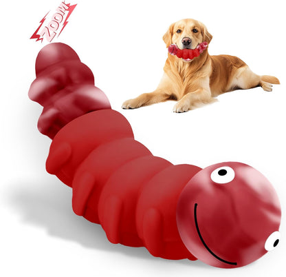 Caterpillar Dog Chew Toys for Aggressive Chewers, Tough Indestructible Squeaky Dog Toy with Beef Flavor Nylon Rubber for Large Medium Dogs to Keep Them Busy and Reduce Boredom (Red)