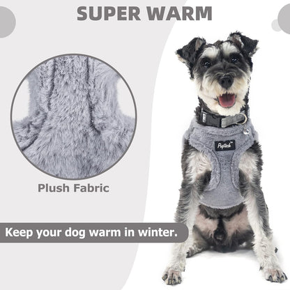 PUPTECK Adjustable Dog Harness Collar and Leash Set Step in No Pull Pet Harness for Small Medium Dogs Puppy and Cats Outdoor Walking Running, Soft Mesh Padded Reflective Vest Harnesses, Plush Grey S