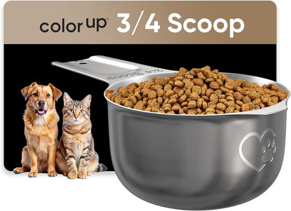 Color Up ¾ Cup Pet Food Scoop – Stainless Steel Dog Food Scoop Cup (12 Tbsp) – Heavy-Duty, Rust-Resistant Measuring Scoop for Dogs, Cats, Birds & Rabbits – Ideal for Dry Food & Treats