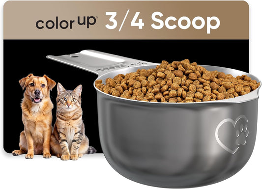 Color Up ¾ Cup Pet Food Scoop – Stainless Steel Dog Food Scoop Cup (12 Tbsp) – Heavy-Duty, Rust-Resistant Measuring Scoop for Dogs, Cats, Birds & Rabbits – Ideal for Dry Food & Treats