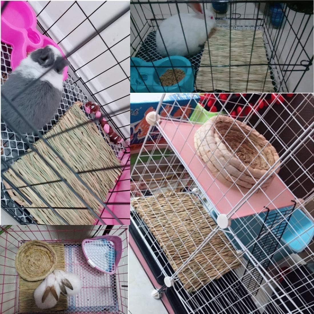 Hamiledyi Rabbit Grass Mat Bunny Natural Straw Woven Bed Small Animal Cages Hay Mat Sleeping Chewing Nesting and Toys for Guinea Pig Chinchilla Squirrel Hamster Cat Dog (18pcs Rabbit Grass Mat)