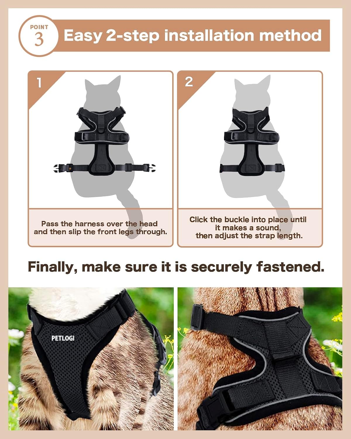 Cat Harness Escape Proof with Leash for Walking, Travel Vest Soft Chest Support, Adjustable Size, Escape Proof Soft Adjustable Vest Harnesses, Breathable, Kittens, Small Dogs (美/背縄/橙2/S)