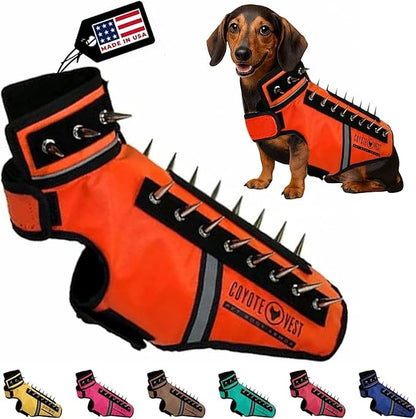 CoyoteVest SpikeVest Dog Harness Vest for Small Dogs, Reflective Dog Vest with Spikes to Shield Your pet from Coyotes, Raptor and Animal Attacks, Anti Hawk Vest, Made in USA (XS-Fluorescent Orange)