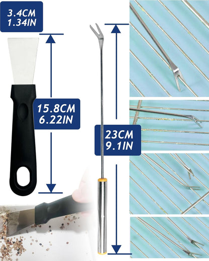 Upgrade 6PCS Cage Cleaner Set,2-in-1 Stainless Steel Pet Cage Brush,Bird Poop Remover,Dual Head Brush,Long Handle Scraper,Small Animals House Cleaning Accessories,Mini Dustpan and Broom Set (6PCS-1)