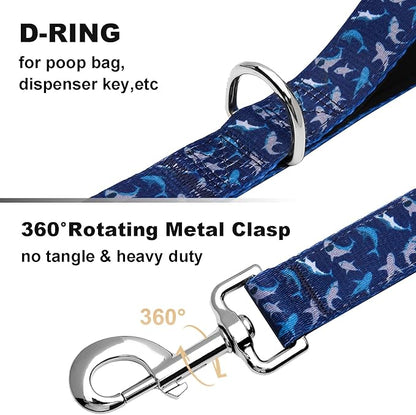 Double Handle Dog Leash 6 Foot with 2 Padded Handles, Heavy Duty Nylon Dog Leash with Traffic Control Handles,Walking Training Lead, Deep Blue Shark