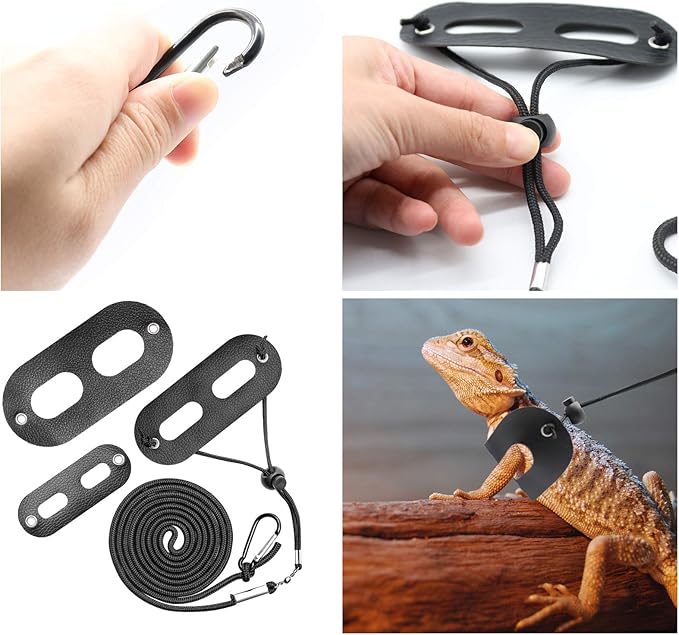 BWOGUE Bearded Dragon Harness and Leash Adjustable Leather Lizard Reptiles Harness Leash for Amphibians and Other Small Pet Animals (S,M,L,3 Pack)
