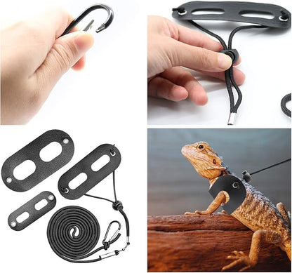 BWOGUE Bearded Dragon Harness and Leash Adjustable Leather Lizard Reptiles Harness Leash for Amphibians and Other Small Pet Animals (S,M,L,3 Pack)
