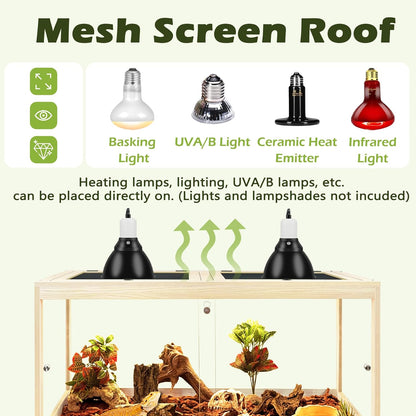 Prolee Bearded Dragon Tank with Leg Stand,Wooden Lizard Tank,Reptile Tank with Metal Mesh Roof Door, Acrylic Panel Snake Tank with Lock Design (Oak, 40"x20"x20")