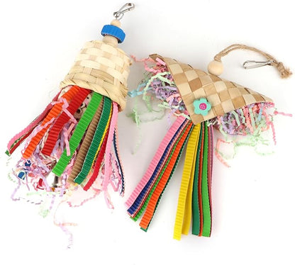 Wontee Bird Colorful Shredding Crinkles Foraging Toys Natural Sola Ball for Parrots Cockatiels Conures Budgies Senegal (Shredder Toys (2 Pack))