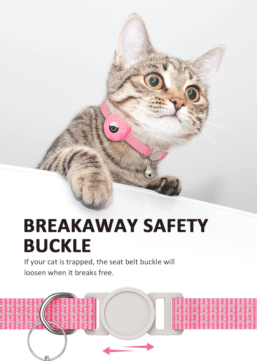 Apple AirTag Cat Collar, GPS Tracker Kitten Collar with Breakaway Feature, Lightweight and Reflective, Perfect for Girl or Boy Cats and Puppies (Luminous Pink)