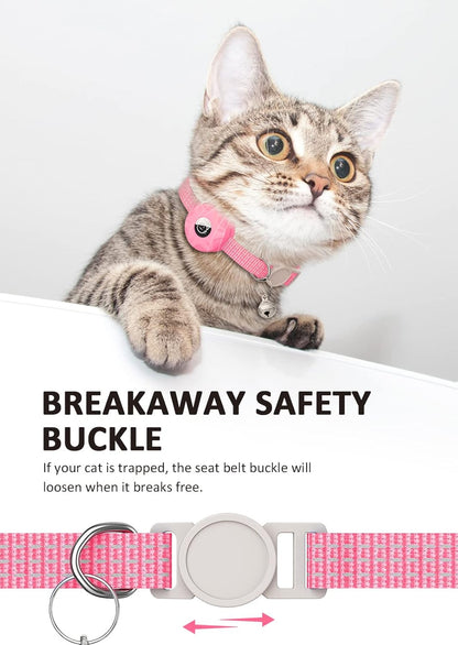 Apple AirTag Cat Collar, GPS Tracker Kitten Collar with Breakaway Feature, Lightweight and Reflective, Perfect for Girl or Boy Cats and Puppies (Luminous Pink)