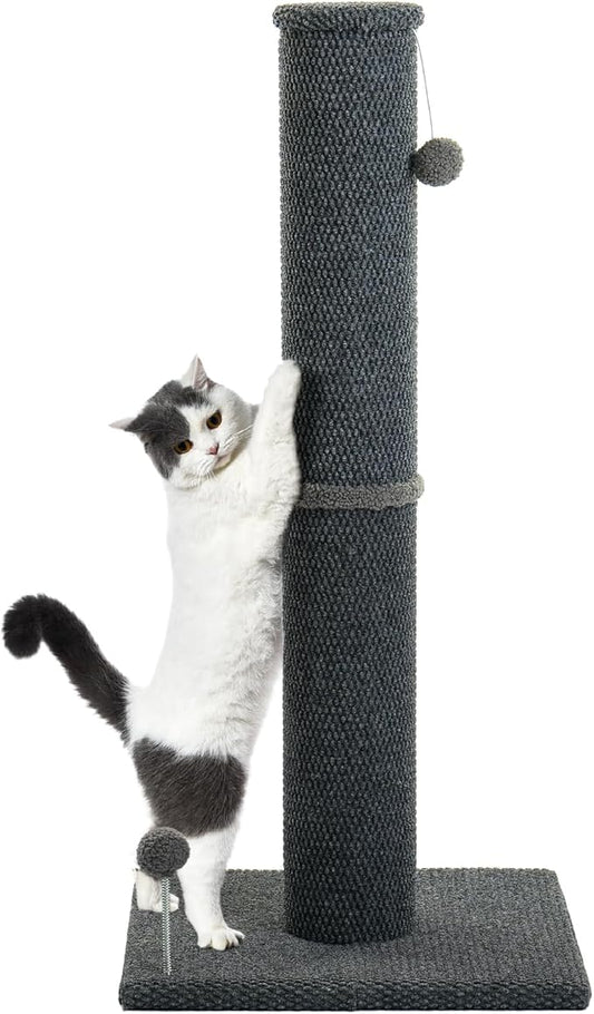 Cat Craft Cat Scratching Post Large Reticulate Carpet Scratching Post for Indoor Cats, Tall Cat Scratch Post, Carpet Cat Scratcher with Replaceable Toys, Sturdy Base, Large, Gray
