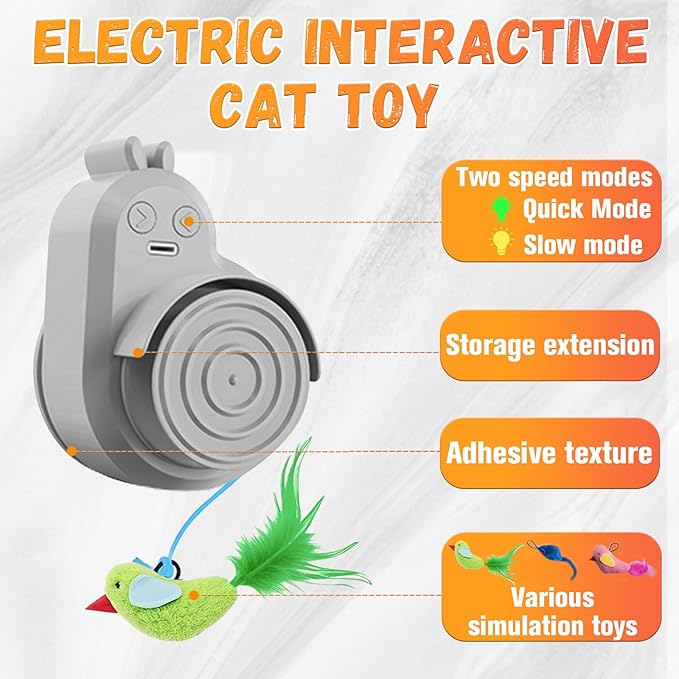 Interactive Cat Toys for Indoor Cats Automatic Electric Flying Bird Feather Cat Toy - Best Kitten & Adult Cat Enrichment Toy Stick-on Hanging Electric Kitty Toys for Bored Cats