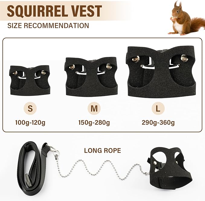 3Pcs Rat Harness and Leash, Small Animal Training Walking Vest Leash Adjustable Traction Rope Strap for Squirrel Gerbil Chinchilla Rat (Black)