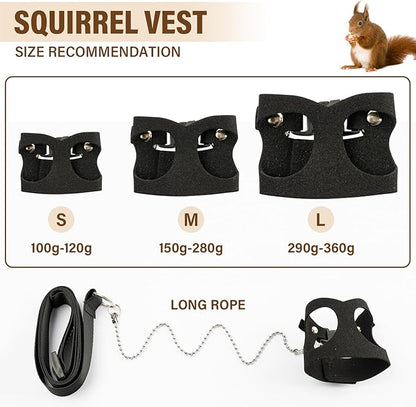 3Pcs Rat Harness and Leash, Small Animal Training Walking Vest Leash Adjustable Traction Rope Strap for Squirrel Gerbil Chinchilla Rat (Black)