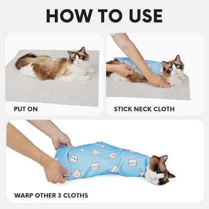 Cat Wrap for Cutting Nails, Self-Adhesive for Grooming, Anti-Scratch Cat Swaddle Wrap for Medicine, Nail Clipping, Teeth Brushing, Ear Cleaning