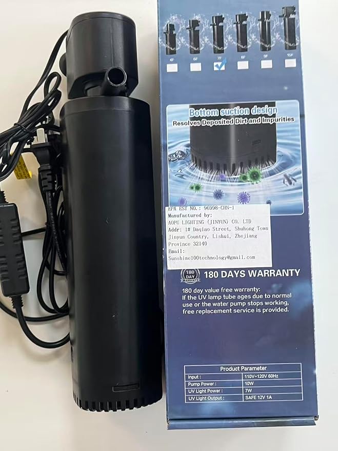 300GPH Aquarium Filter, UV Sterilizer for Aquarium for 45-120 Gallon, Submersible Pump Filter for Green Water Algae Clean, Ultra-Silent Green Killing Machine with Fish Tank & Turtle Tank Deodorization