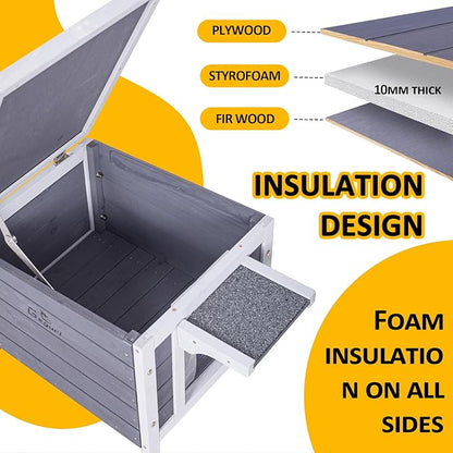 Insulated Outdoor Cat House - All-Weather Proof Shelter with Thermal Layer, Elevated Floor & Asphalt Roof for Winter, Weatherproof & Warm Shelter for Cats