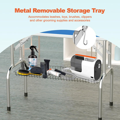 46'' Modern Blue Dog Grooming Table, Foldable Professional Grooming Table for Large Dogs, Up to 330lbs, Stainless Steel