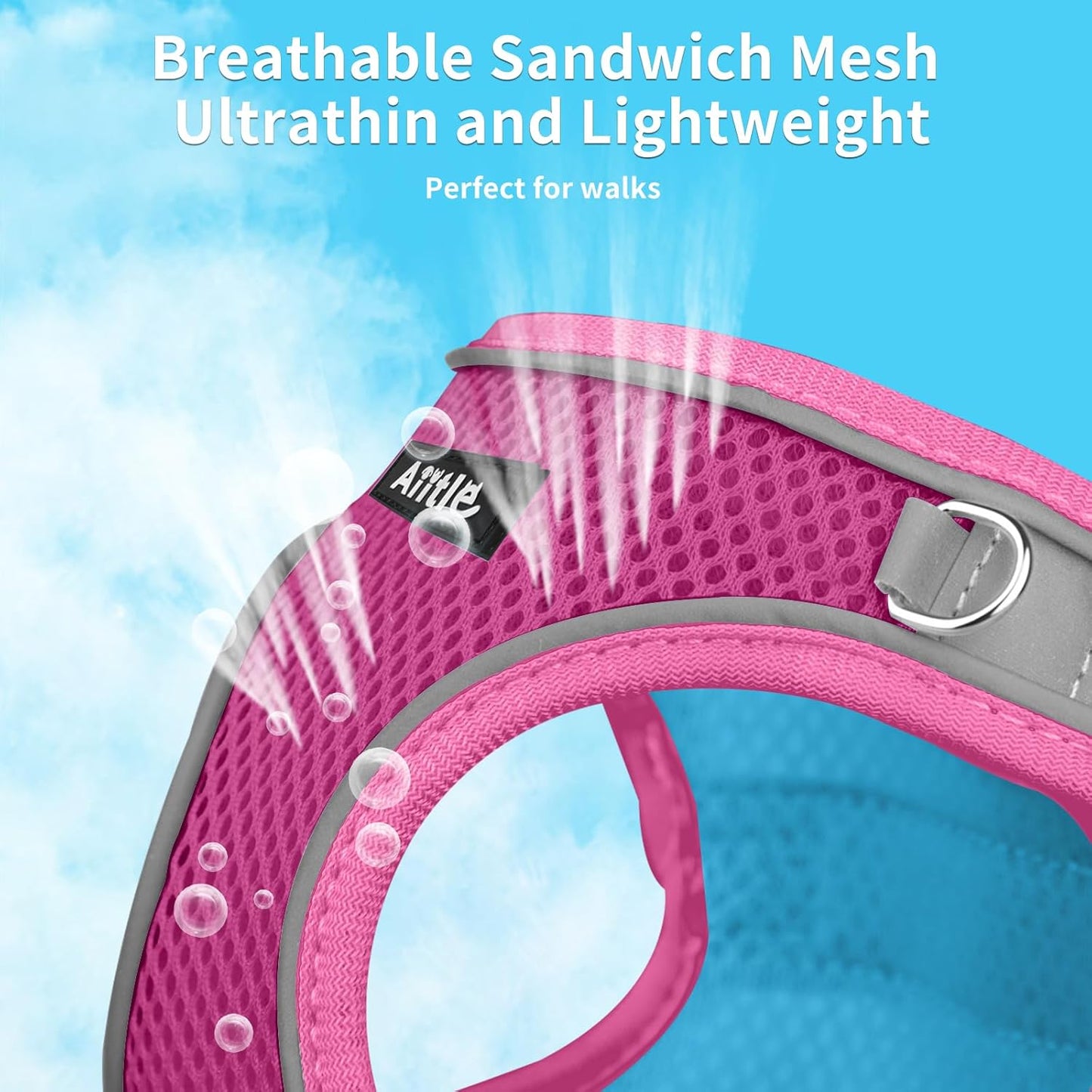 AIITLE Escape Proof Dog Harness - Step in Adjustable Dog Harness No Choke Over with Breathable Mesh and Quick-Release Buckle for Summer- Outdoor Walking, Camping, Training for Medium Dogs Hot Pink XL