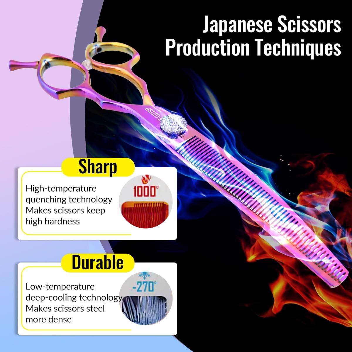 Professional Curved Thinning Shears Dog Grooming Scissors 7.5'' Rainbow Curved Thinner Scissors for Grooming Large Dogs Pet 56 Teeth Japan 440C(Curved Thinner,Rose Red)