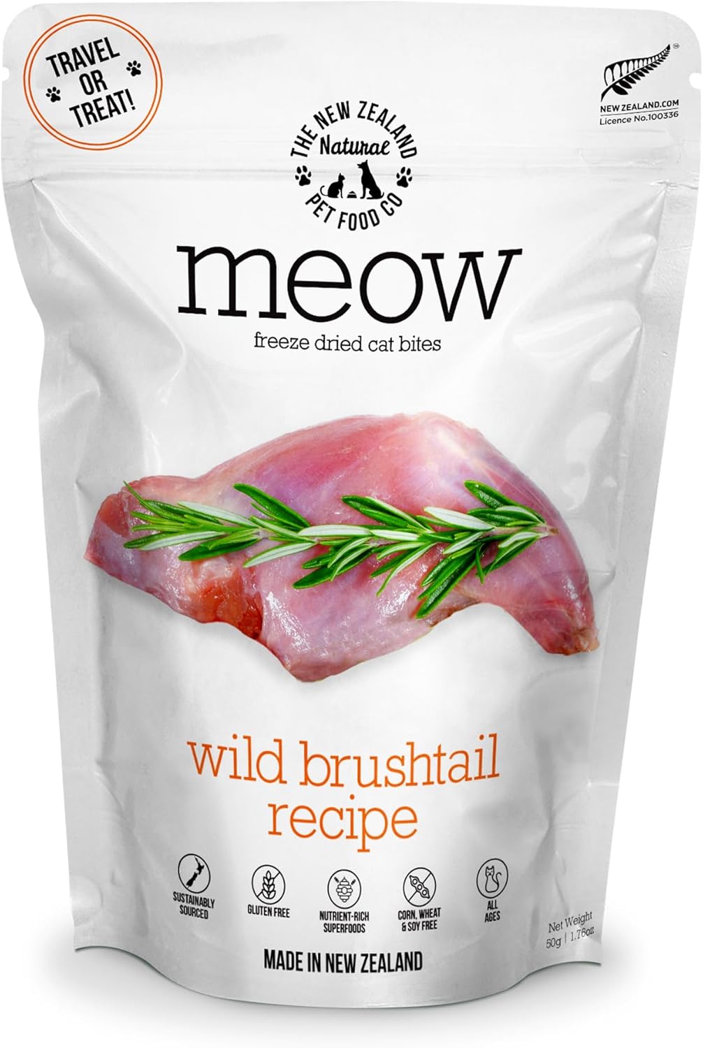 The New Zealand Natural Pet Food Co Meow Freeze Dried Cat Food - Wild Brushtail Recipe, High Protein Treats, Meals & Toppers,Dry Cat Food,1.76 oz