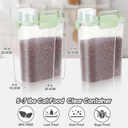 5Lbs /6Qt/5L Airtight Cat Dog Food Storage Container with Upgraded Large Nozzle BPA-Free, Pet Food Storage Containers for Rice, Grain, Pet Food, Flour, Dog Treat Storage-2 Pack Green
