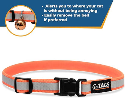 GoTags Personalized Reflective Cat Collars, Engraved Custom Cat Collar with Name and Phone Identification, Breakaway Collar with Safety Release Buckle and Bell, Adjustable for Cats and Kitten, (Red)