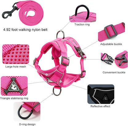Escape Proof Kitten Harness and Leash Set - Adjustable Soft Mesh Vest for Small Cats, Reflective Breathable Walking Harness with 4 Buckles