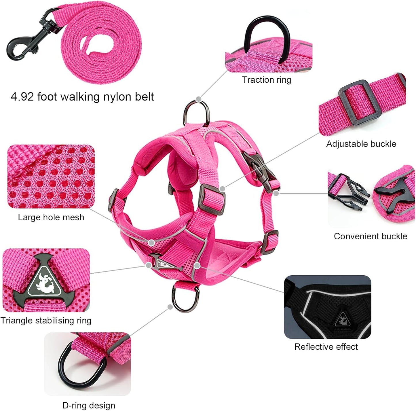 XL Cat Harness Escape Proof for Heavy Cats - Adjustable Vest Leash Set with 4 Buckles, Reflective Breathable Mesh for Extra Large Cats