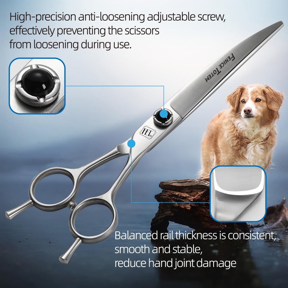 Dog Grooming Scissors: 7 inch Pet Curved Shears Made Of Japanese 9CR Advanced Stainless Steel Professional Grooming Scissors for Dogs Cats and Other Pets