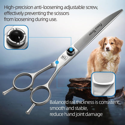 Dog Grooming Scissors: 7 inch Pet Curved Shears Made Of Japanese 9CR Advanced Stainless Steel Professional Grooming Scissors for Dogs Cats and Other Pets